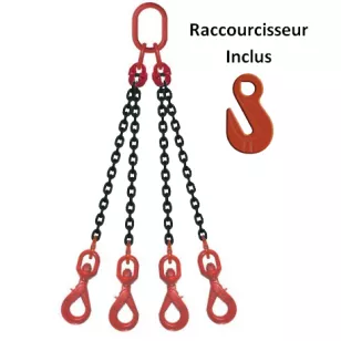 Elingue chaine - 4Brins - Crochet V/Auto à Emerillon + raccourcisseur - Longueur : 1m à 6m - CMU de 2T36 à 11T2 - Elingue chaine - 4Brins - Crochet V/Auto à Emerillon + raccourcisseur - Longueur : 1m à 6m - CMU de 2T36 à 11T2 - Visuel